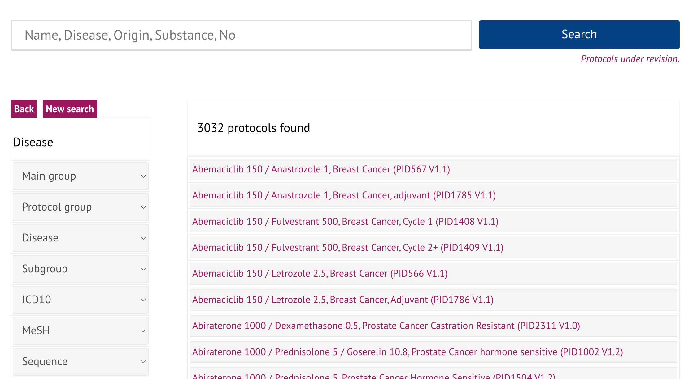 Onkopti filter and search